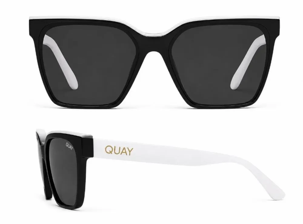 Quay Australia Level Up Oversized Square Sunglasses Black White NIB